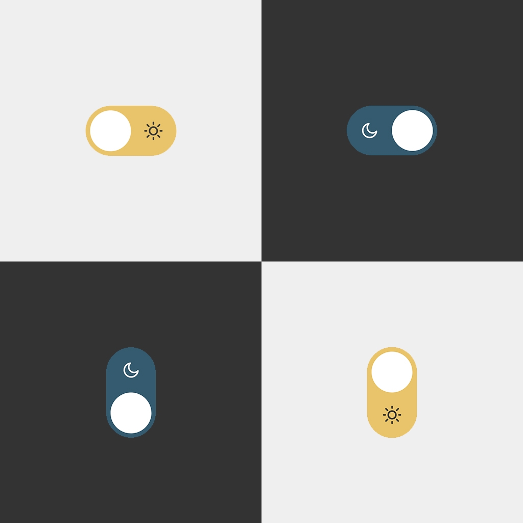 Toggle buttons in different states and orientations